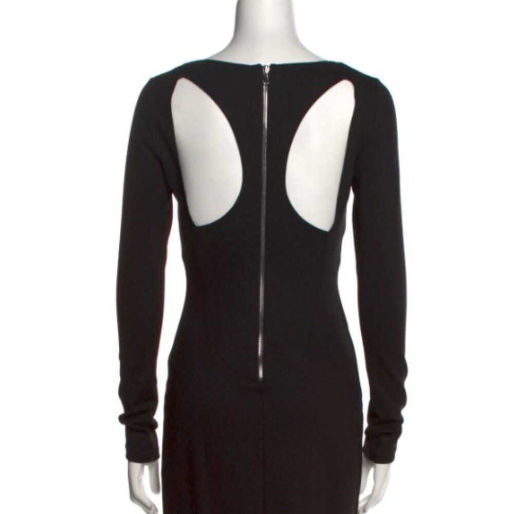 Antonio Barbato Sheath Black Dress, Back Cutout, Bateau Neck, Bodycon, Knit
